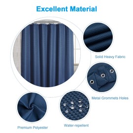 AmazerBath Waffle Shower Curtain, Navy Blue Fabric Shower Curtain with Waffle Weave, Heavy Duty Hotel Quality, 72 x 72 Inches