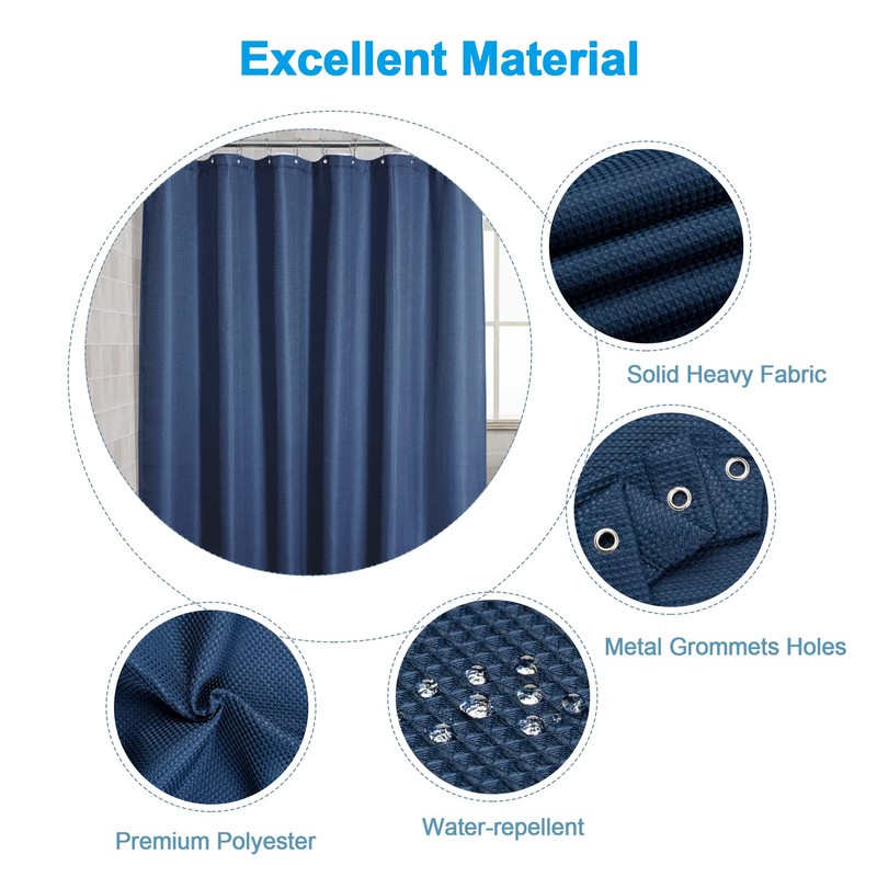 AmazerBath Waffle Shower Curtain, Navy Blue Fabric Shower Curtain with