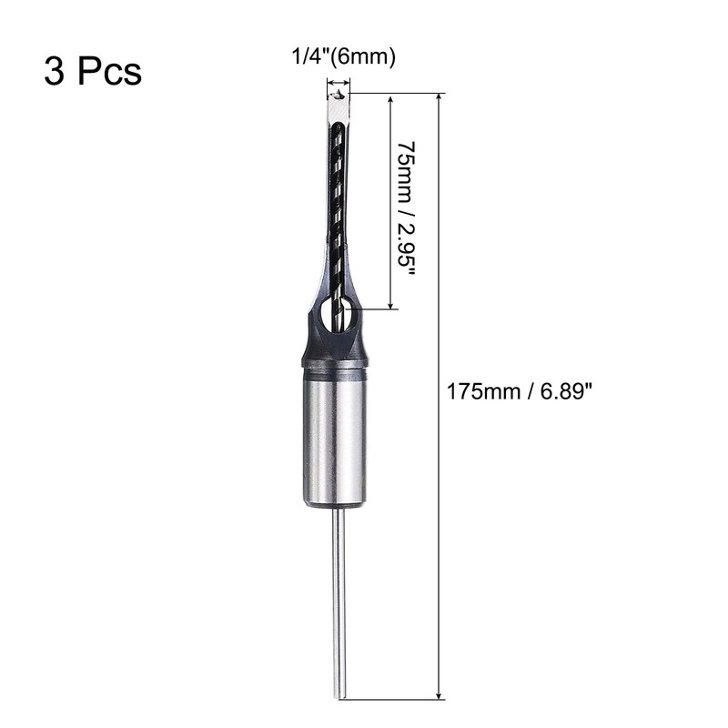 uxcell 3pcs Square Hole Drill Bit 1/4"(6mm) High Carbon Steel