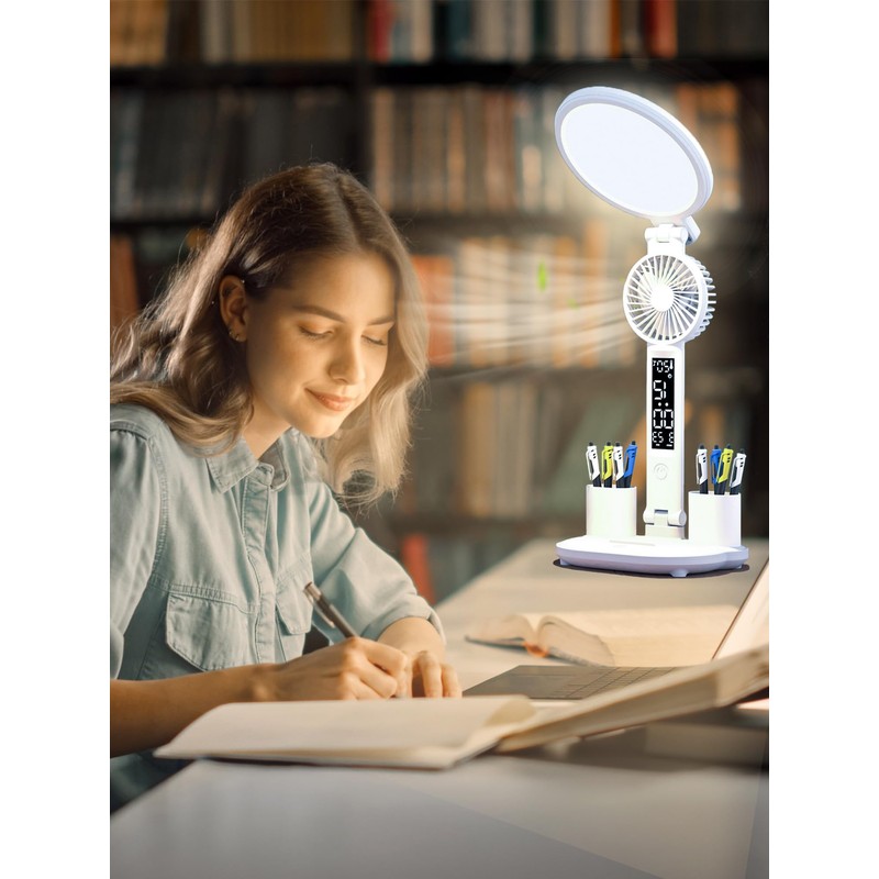 LED Desk Lamp, Eye-Friendly Reading Lamp, Desk Lamp with Fan,