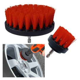 ZIMISI 2PCS Drill Powered Carpet Cleaning Brushes, 2" & 4" Nylon Bristle Upholstery Scrubber Brush Car Detailing Kit with Drill Adapter, Car Interior Cleaning Tool for Floor Mat/Furniture (Red)