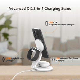 j5create Qi2 3-in-1 Wireless Charging Station - White