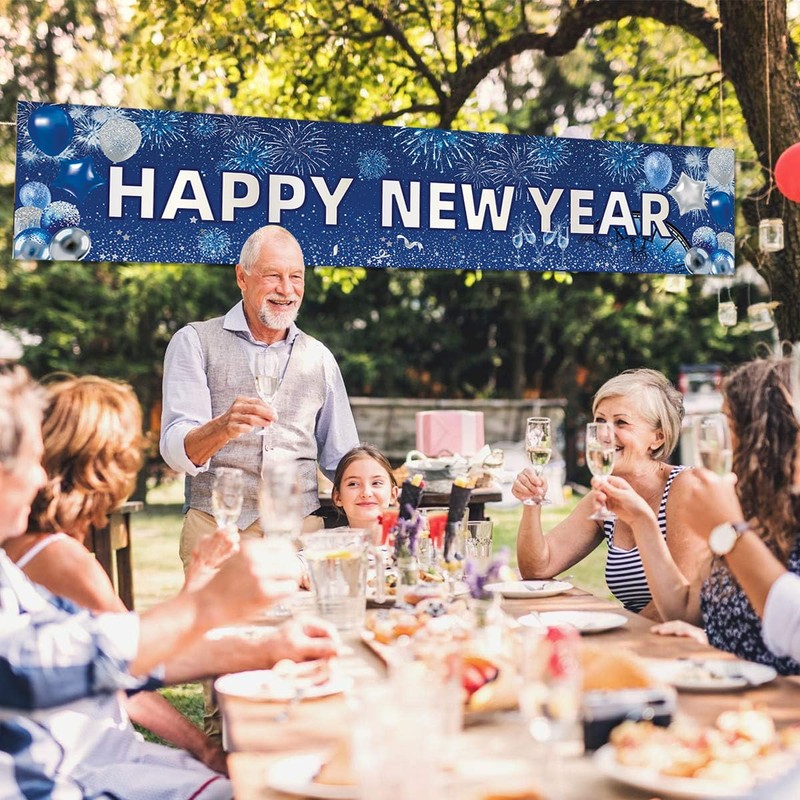 FHGG Happy New Year Backdrop Banner Decorations Polyester Sign Poster