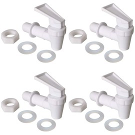Replacement Cooler Faucet 4 White Water Dispenser Tap Set. BPA Free Plastic Spigot