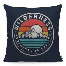 WONDERTIFY Mountain Cushion Cover Vintage Wilderness Adventure Camping Mountains Tree Sun Lake Pillowcases for Men Women, Pillow Cover Living Room Farmhouse 45X45 Cm