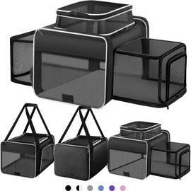 Top and 2 Sides Expandable Cat Carrier 17x11x11, TSA Airline Approved Dog Carriers for Medium Dogs, Soft-Sided Pet Carrier with Self-Locking Zippers for Kitten,Rabbit, Puppy, Guinea Pig Black White