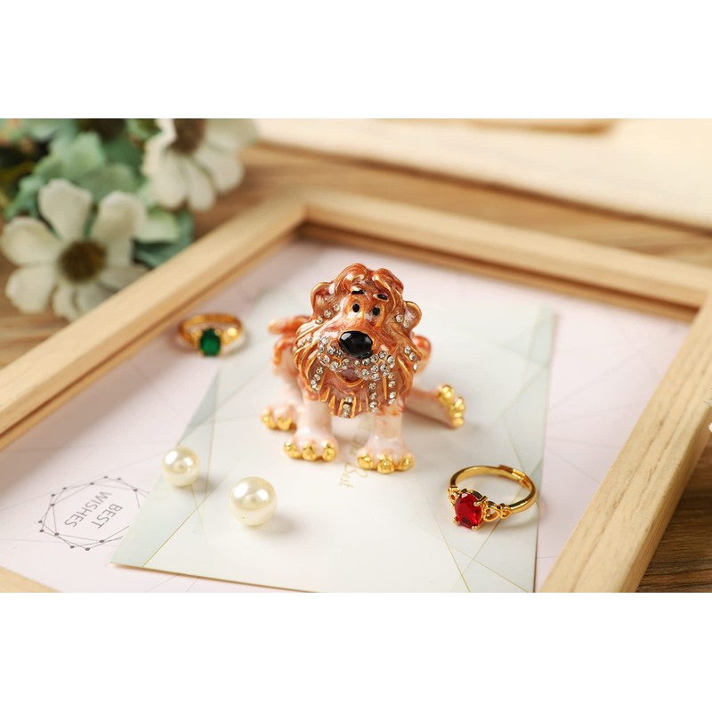 Janshe Cul Cute Lion Trinket Boxes Hinged Hand-Painted Jewelry Box