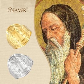 TEAMER Size Adjustable Ring of Saint Benedict Stainless Steel Religious Ring of Saint Benedict Catholic Christian Faith Evil Protection Amulet Jewellery for Women, Stainless Steel, No Gemstone