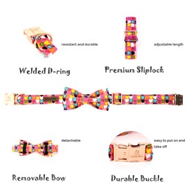Lionheart glory Valentine's Dog Collar, Dog Collar with Bow, Pet Collar Adjustable Dog Collar for Dog Bowtie Dog Collars for Small Dogs