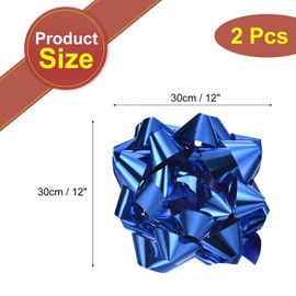 MECCANIXITY 12 Inch Large Gift Bow Self Adhesive Metallic Christmas Bows Bright Blue for Gift Wrapping, Present Baskets, Party Decoration, Holiday, Wedding 2Pcs