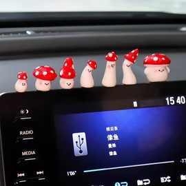 Red Mini Mushroom Funny Car Dashboard Accessories, Car Interior Decoration Cute Mushroom for Car Home Garden Women Gifts, Set of 7