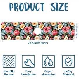 Colorful Flowers Sink Faucet Absorbing Mat Vintage Floral Super Absorbent Fast Drying Mat Sink Gadgets Behind Faucet Sinkmat for Kitchen Bathroom, 23.5"x5.5"