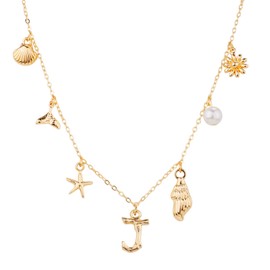 Mikovivi Initial Charm Necklace for Women, Gold Shell Letter Necklaces Seashell Starfish A-Z Alphabet Pendant Necklace Boho Summer Beach jewelry Gift for Girls Teens (J)