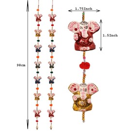 Handicrafts Paradise Men's Door Hanging Pair of 7 Paper Machie Ganesh with Pumpum Standard 7 Ganesh with pumpum