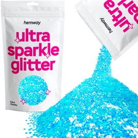 Hemway Premium Ultra Sparkle Glitter Multi Purpose Metallic Flake for Arts Crafts Nails Cosmetics Resin Festival Face Hair - Baby Blue Iridescent - Extra Chunky (1/24" 0.040" 1mm) 100g / 3.5oz