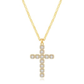 LILIE&WHITE Necklace for Women Gold-Tone Cross Pendant Necklace - Elegant Crystal-Studded Cross on Classic Chain for a Timeless Look