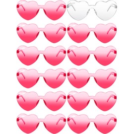 Konohan 12 Pairs Heart Shaped Sunglasses Rimless Bride Sunglasses Transparent Heart Glasses Bachelorette Holiday Party Favor (White, Rose)