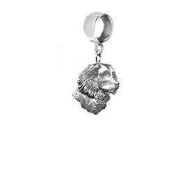 A5 Spaniel’s Head Dog fine lead free English Pewter charm fitted to a bail with 5mm Hole add to Bracelet or necklace