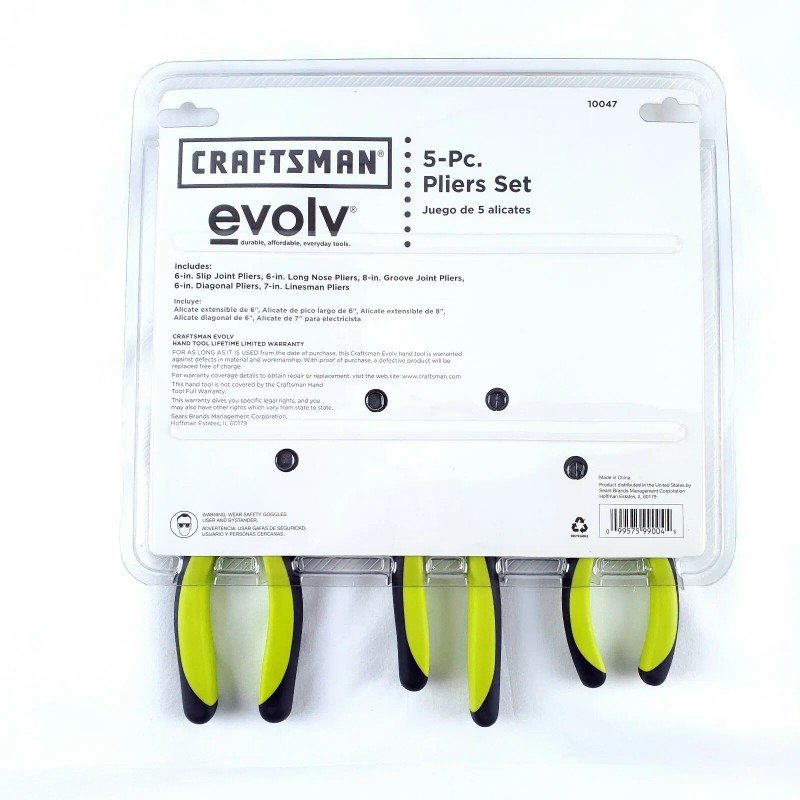 Craftsman 5 piece Pliers Set Diagonal Linesman Long Nose Slip
