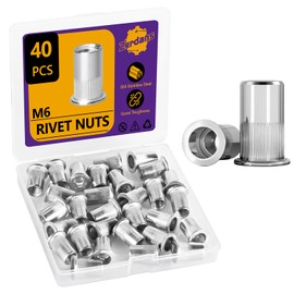 M6 Rivet Nut, 40PCS Metric 304 Stainless Steel Rivets Flat Head Rivnut Threaded Insert Nuts Assortment for Furniture, Automotive and Industrial Applications (M6-1.0mm)