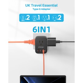 US to UK Plug Adapter, Type G Power Adapter for Travel with PD 20W 2 USB C & 1 USB A Port, 3 AC Outlets, Ireland Plug Adapter for USA to England, London, Scotland, Dubai, Hong Kong, Singapore, Kenya