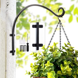 Lifyzoon Heavy Duty Hanging Plant Bracket: Outdoor Hand-Forged Hanging Plant Bracket Hook - 16Inch Black Bird Feeder Bracket