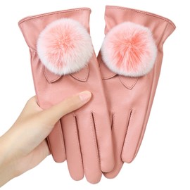 Gloves Mittens Convertible Fashion Fleece Lined Gloves Womens Lambskin Leather Touched Screen NonSlip Gloves Gloves Mittens (Pink, One Size)