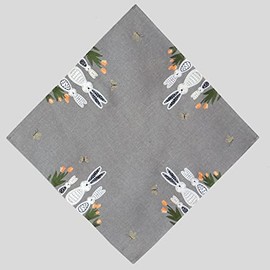 Tischdecke 85 x 85 cm mit Kurbelsticker Osterhasen in grau Blumen Ostern Frühling