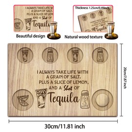 BENECREAT Tequila Shot Glasses Serving Tray, Wooden Flight Tray Glass Holder with Lemon Salt Rim Shot Glasses Board for Bar, Restaurant, Party, Family Gathering, 7.87x11.8 Inch
