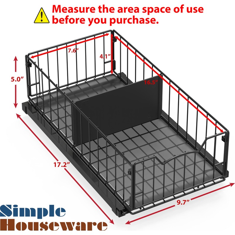 Simple Houseware Pull-Out Cabinet Sliding Basket Organizer, 17.2" D x
