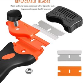 Hollraiku Razor Blade Scraper, Removable Double Edged Scraping Tool with 30 Blades, Plastic Mini Scraper for Removing Labels/Stickers/Decals/Glue Residue from Glass Window Cooktop (GJCD31)