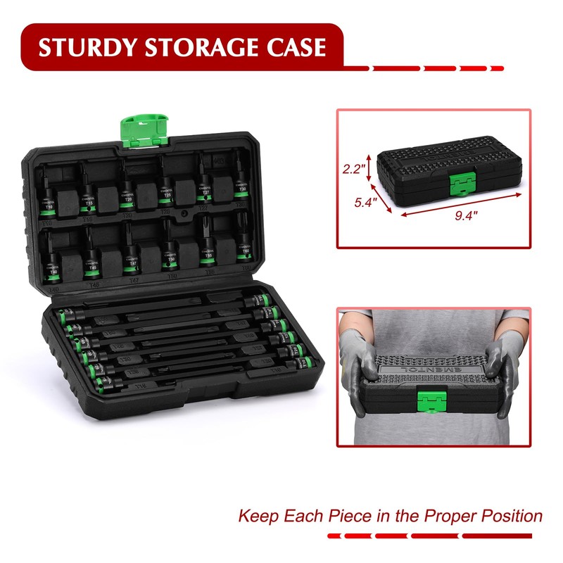 EMENTOL 24PCS 3/8" Drive Impact Torx Bit Socket Set, Extra