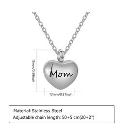 Cremation Jewelry Small Heart Urn Necklaces for Ashes for Women Men Memorial Keepsake Urns Pendant for Human Ashes Necklace (Silver Mom)