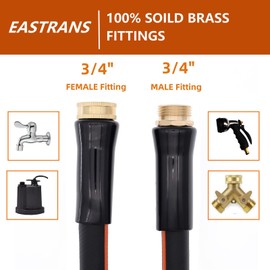EASTRANS Short Garden Hose 15 ft x 5/8", Heavy Duty Black Orange Water Hose with 3/4" Solid Brass Connector, Flexible, Lightweight, Durable, Male to Female