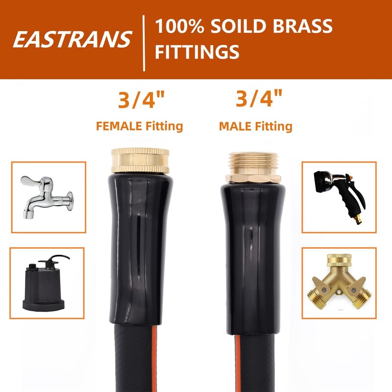 EASTRANS Short Garden Hose 15 ft x 5/8", Heavy Duty