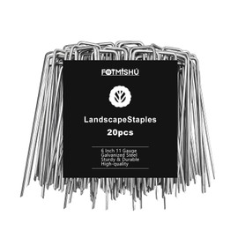 FOTMISHU Landscape Staples 6 Inch 20Pcs Garden Stakes, Galvanized Lawn Pins Spray Coating Yard Ground Spikes, U-Type Staples for Weed Barrier Anchoring Outdoor Tents Hoses
