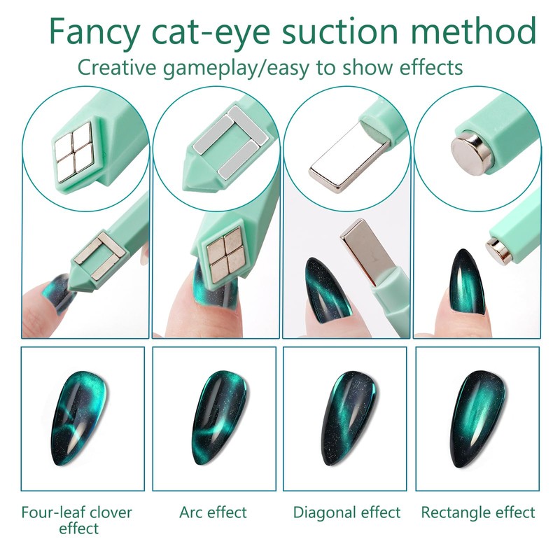 1 Piece Green Cat Eye Magnet for Nails, 4-in-1 Removable