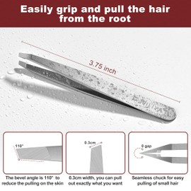 NILIYA Tweezers for Women Facial Hair, Precision Slant Eyebrow Tweezers, Sharp Plucker for Remove Hair and Blackhead, With Travel Case (Silver)