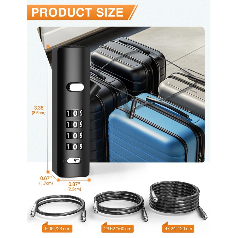 I-EASYDWW 4-Digit Combination Cable Lock with 3 Steel Cables (9"/24"/47")