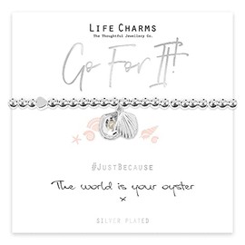 Life Charms Women's Wristband Bracelet - The World is Your Oyster - Heart and Sea Shells Charms
