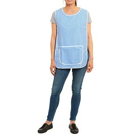 ER Direct Womens Home Work Kitchen Catering Cleaning Bar Plus Size Plain Printed Coloured Large Pocket Side Fastening Tabard Apron (Gingham-Blue, L)