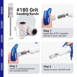 AIRSEE Sanding Bands for Electric Nail Drill 100 Piece Set 180 Grit Medium Acrylic File Attachments Professional 1 Sander Mandrel Bit Beauty Salon Accessories Manicure and Pedicure Finger Callus Zebra