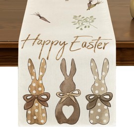 Happy Easter Carrots Rabbit Bunny Table Runner 13x72 Inch Spring Seasonal Kitchen Dining Table Decor for Indoor Outdoor Farmhouse Home Party Decoration ZQ97