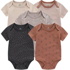 Kiddiezoom Newborn Baby Unisex Cotton Bodysuits Baby Gift 5-Pack Baby Clothes
