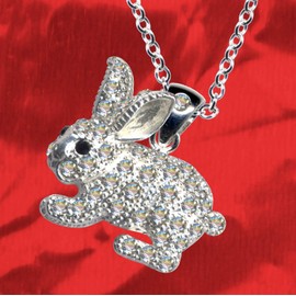 Rabbit Rabbit Silver Necklace Silver Chain + Silver Pendant Chain Pendant Art Nouveau White Genuine 925 Sterling Silver Cubic Zirconia Crystals Rhinestones 925 Sterling Silver White Clear Transparent