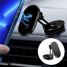 MainPi Magnetic Phone Holder for Car,8 Strong Magnets Alloy Folding Magnetic Car Phone Holder Mount,Universal Dashboard Mount,720° Rotation,Strong Magnet Grip Compatible with All Smartphone (Black)