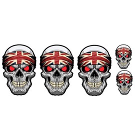 Skull Bandana Motorcycle Tank Fender Decals 5 pc Set Pick from 2 Flags (Union Jack Flag)