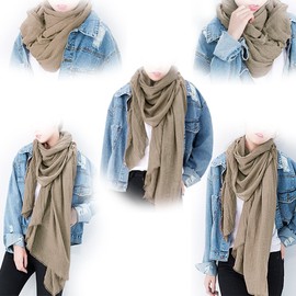 Iristide Womens Long Scarf in Solid Color, Light Weight Large Shawls Wrap for Beach Outdoor Camping Traveling Sunscreen Neckwear 75×43 inch (Khaki)