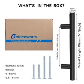 Goldenwarm Furniture Handles, Black, 128 mm, Stainless Steel Tube, for Cabinets, Drawers, Kitchen and Bathroom Furniture, Diameter: 12 mm, Pack of 10