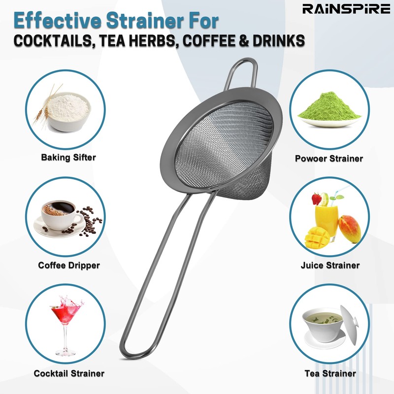 Rainspire Stainless Steel Small Strainer Fine Mesh Strainer, Mini Cocktail